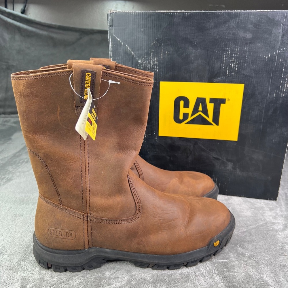 Caterpillar Work Boots Mens 8 Wide Summer‎ Brown Drawbar Pull-On Steel Toe New